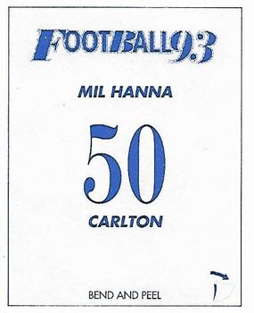 1993 Select AFL Stickers #50 Mil Hanna Back